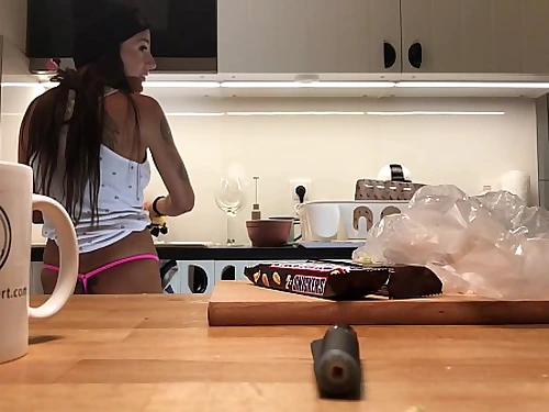 Youthfull inexperienced wife does the dishes when the hidden web cam cam is on