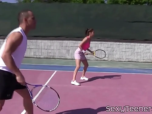 4some nubiles pussyfucked on tennis court